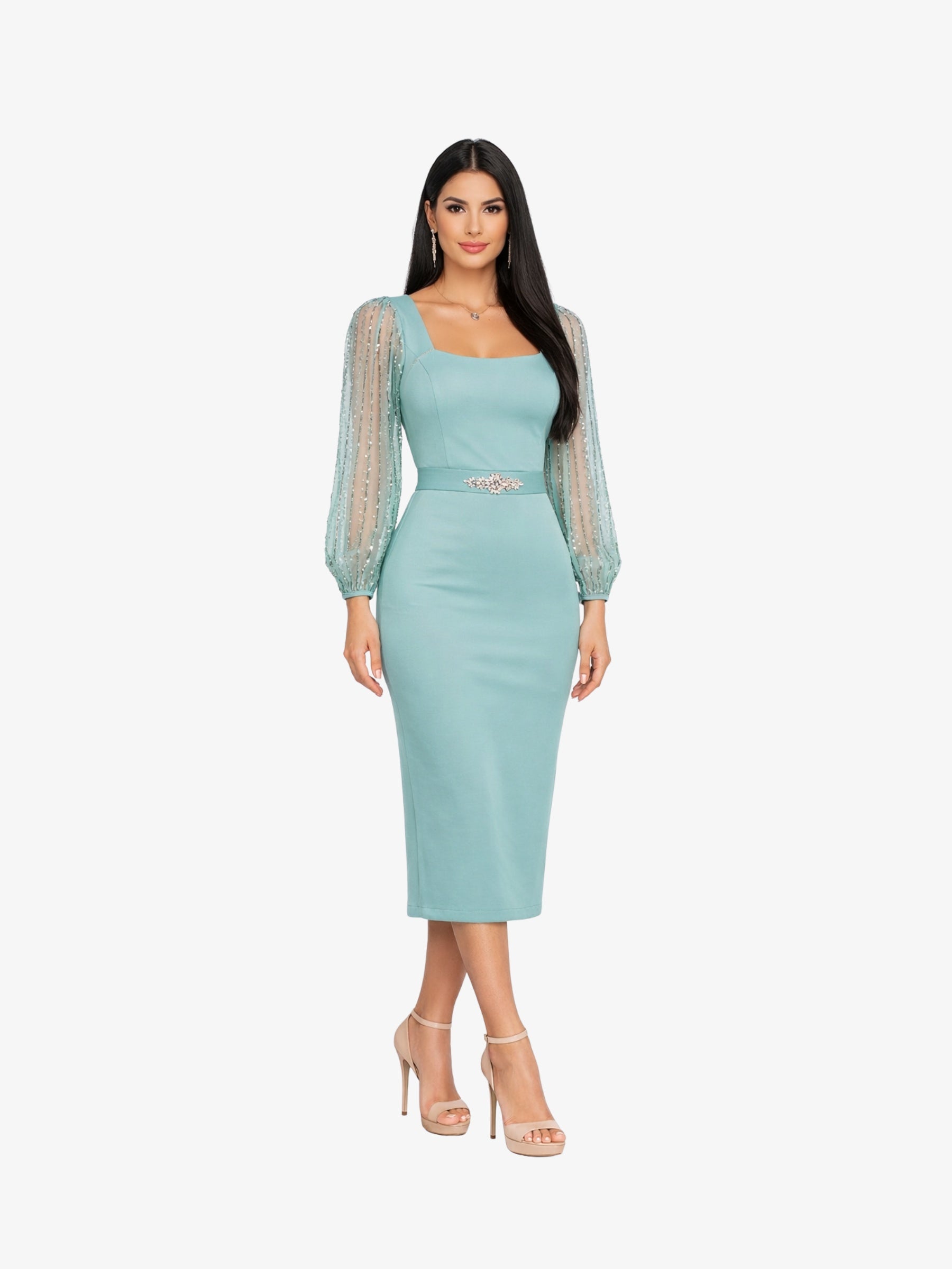 Rochie Midi “Heidi”, Turcoaz