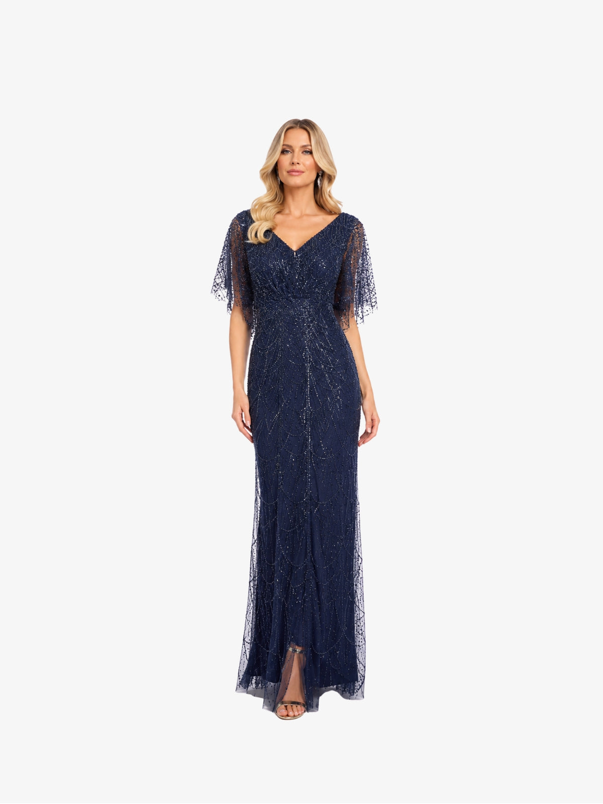 Rochie Lunga “Odette” cu aplicatii, Bleumarin