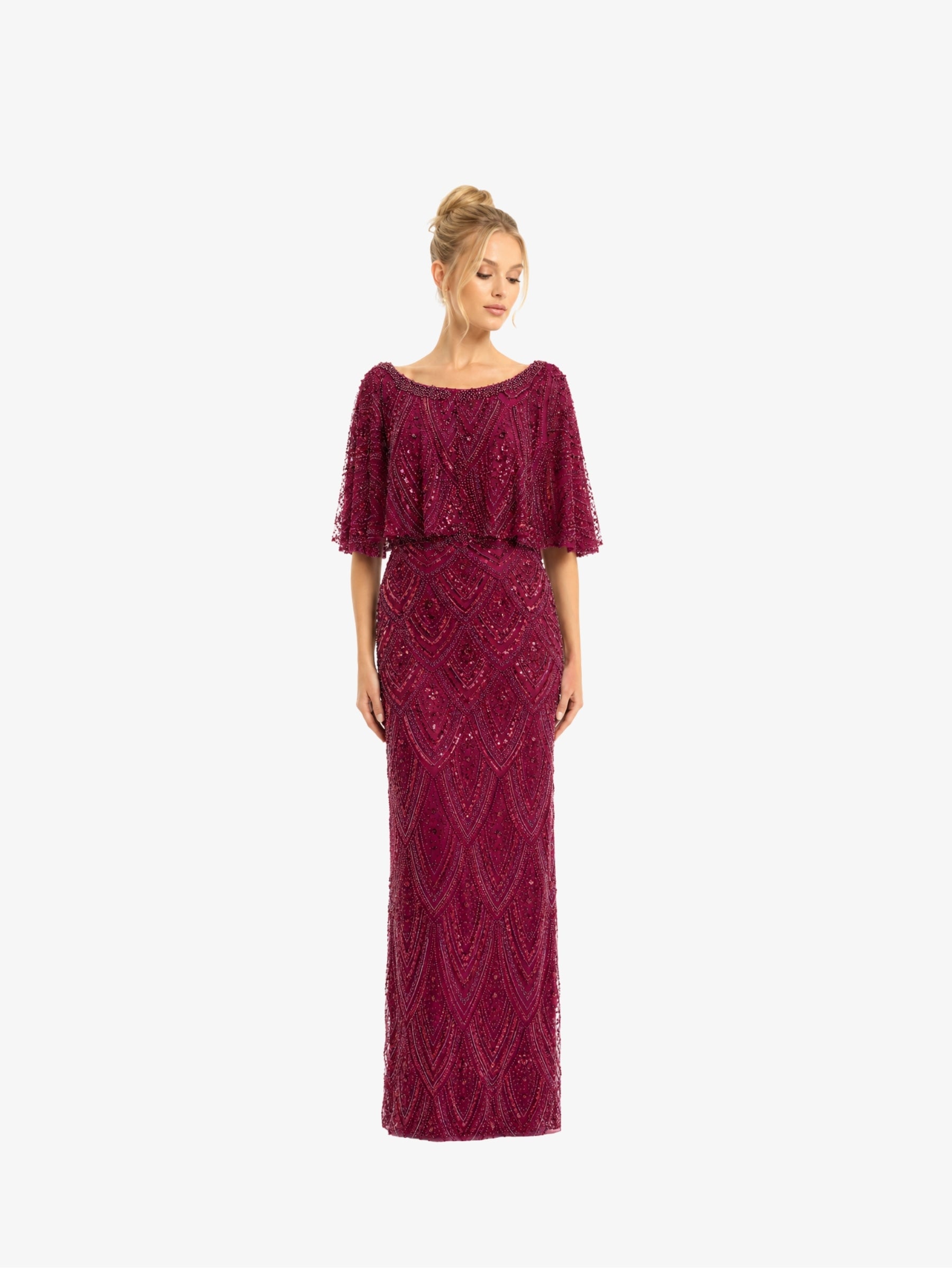 Rochie Lunga “Rivoli” cu pietre, Burgundy