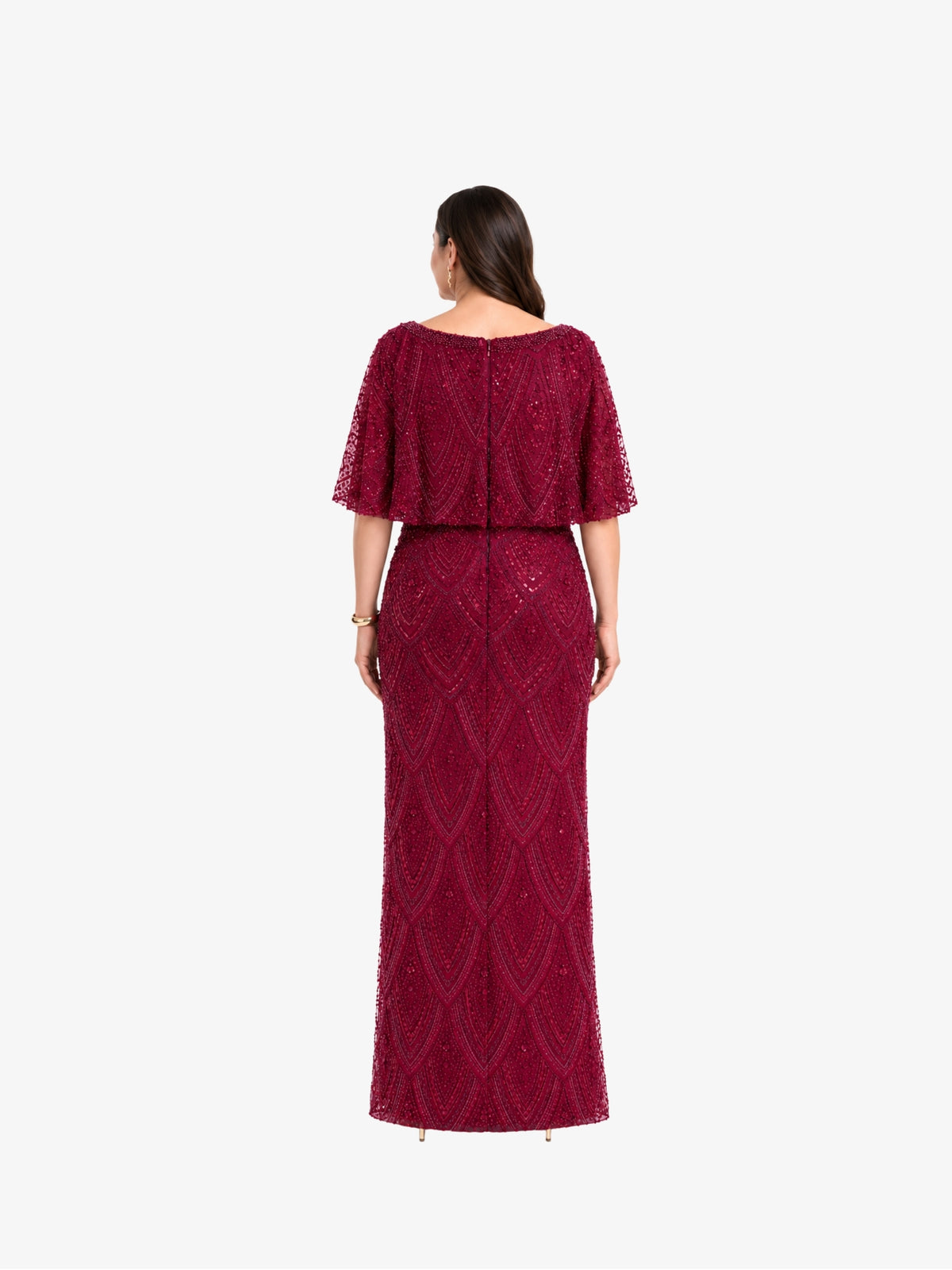 Rochie Lunga Plus Size “Rivoli” cu pietre, Burgundy