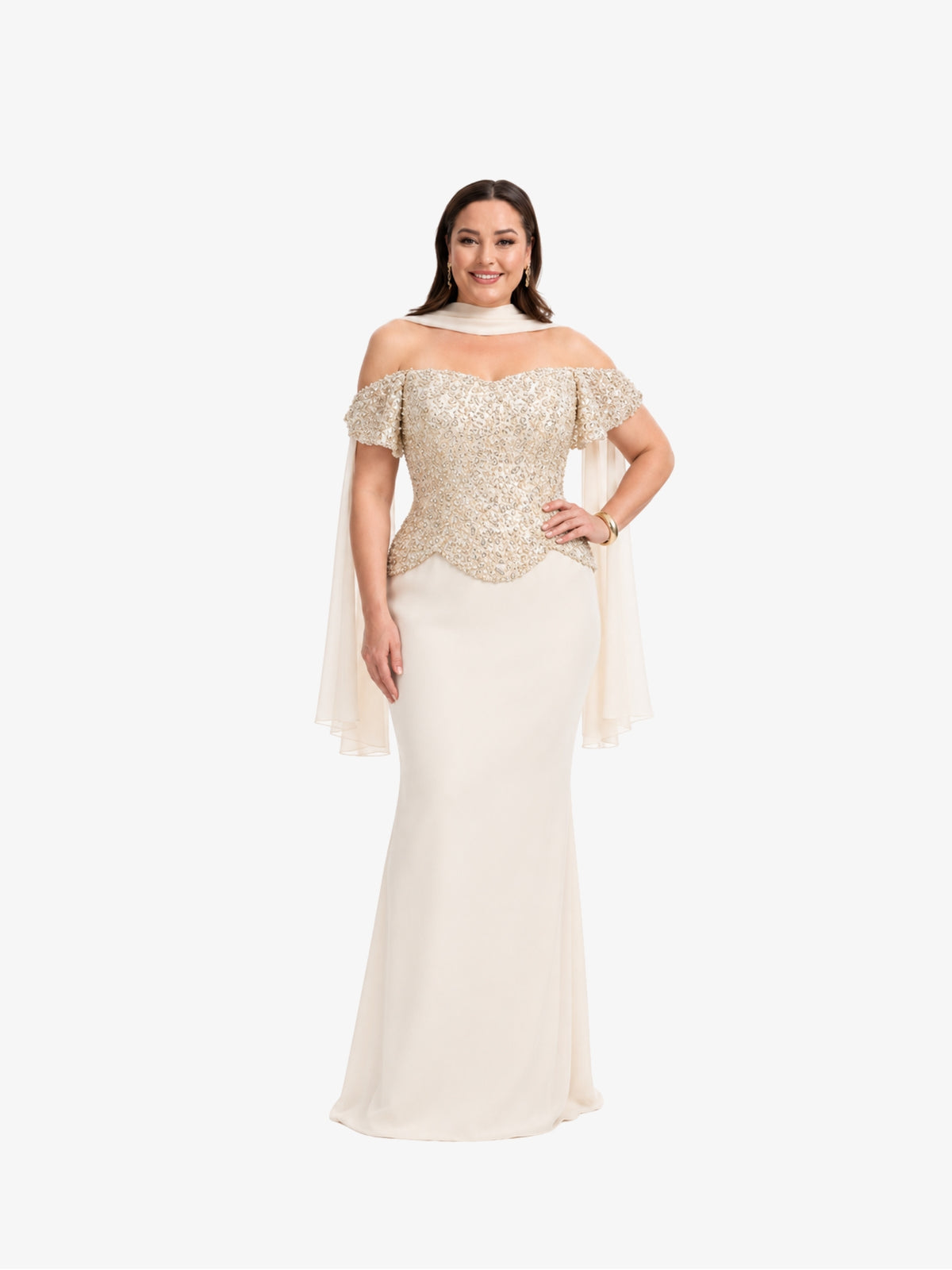 Rochie Eleganta Plus Size “Bourbon”, Vanilie