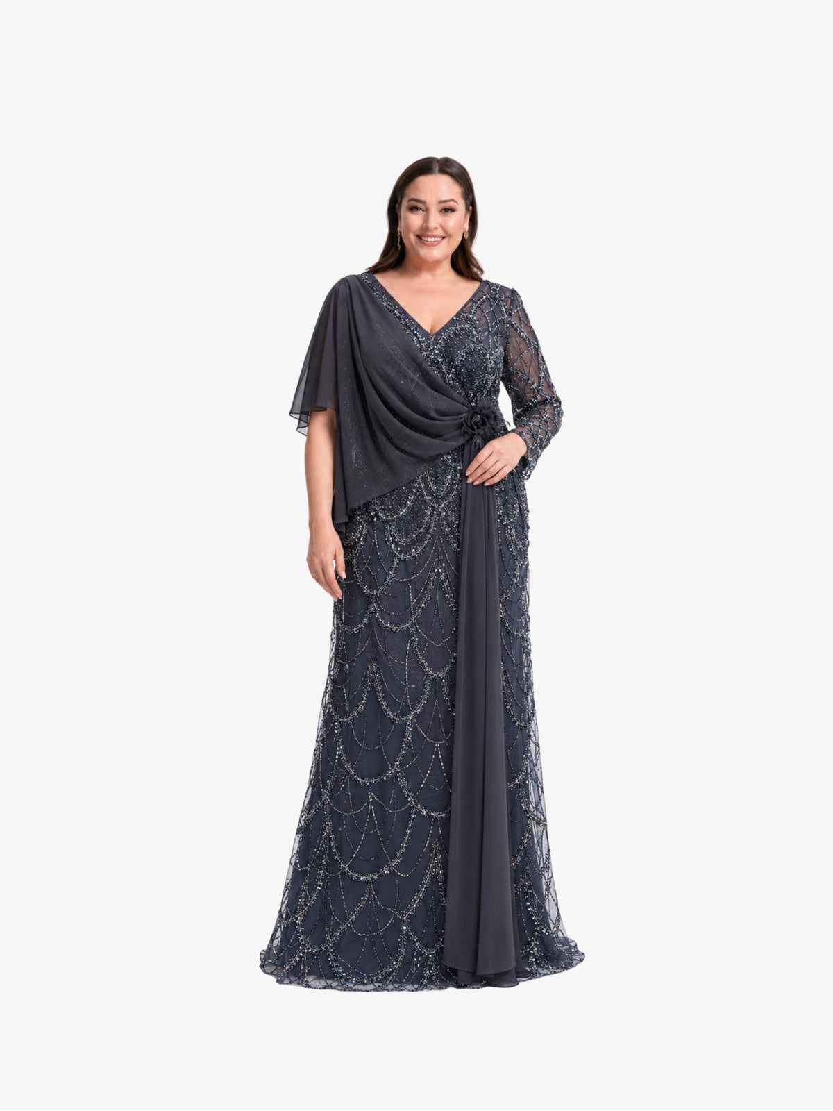 Rochie Lunga Plus Size “Victoria”, Bleumarin
