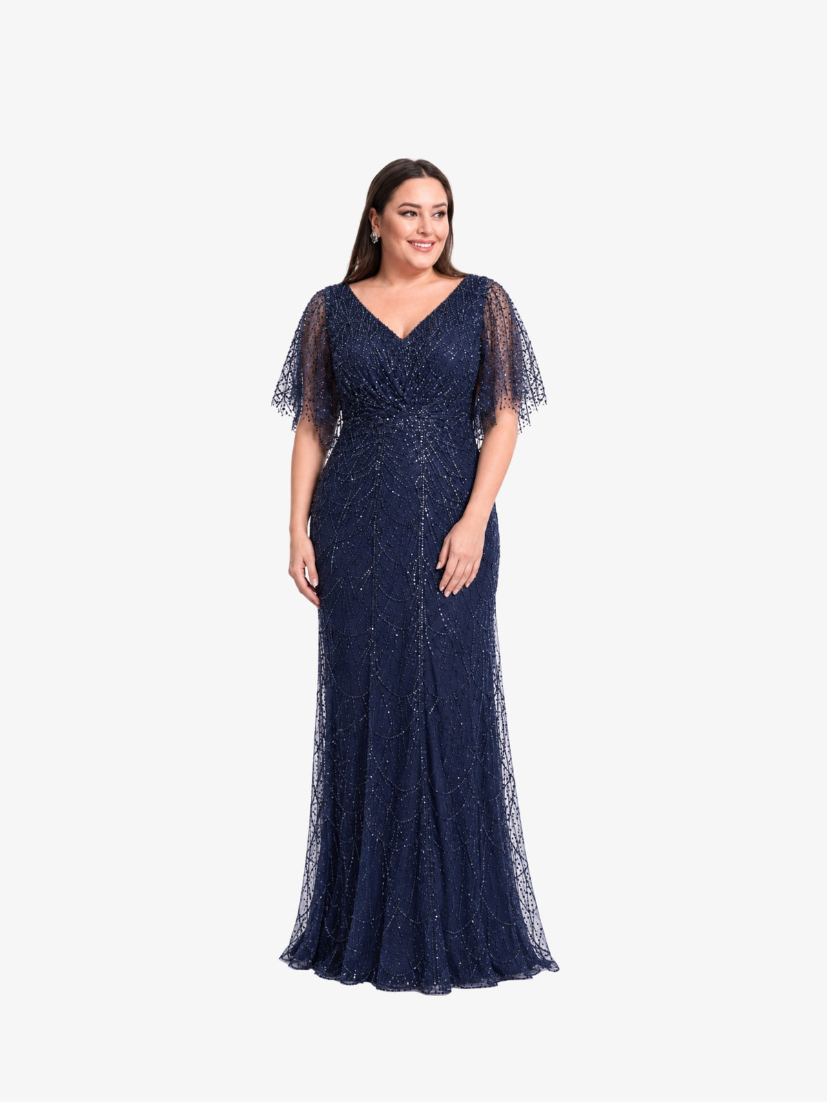 Rochie Lunga Plus Size “Odette” cu aplicatii, Bleumarin