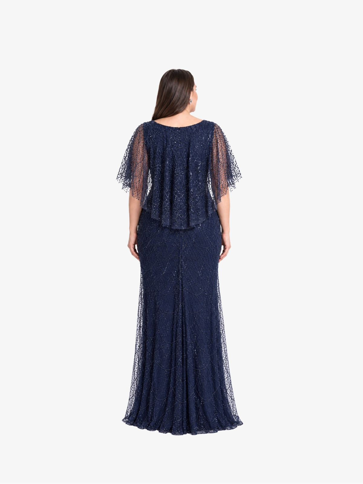 Rochie Lunga Plus Size “Odette” cu aplicatii, Bleumarin