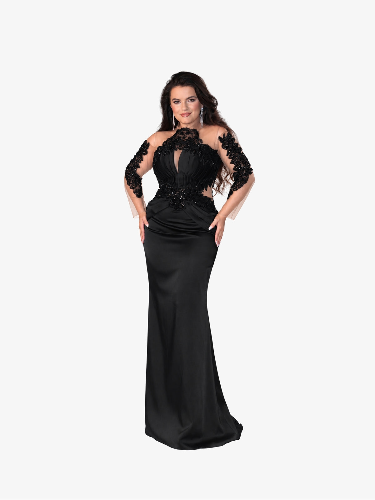 Rochie Lunga cu dantela si aplicatii "Azira", Negru