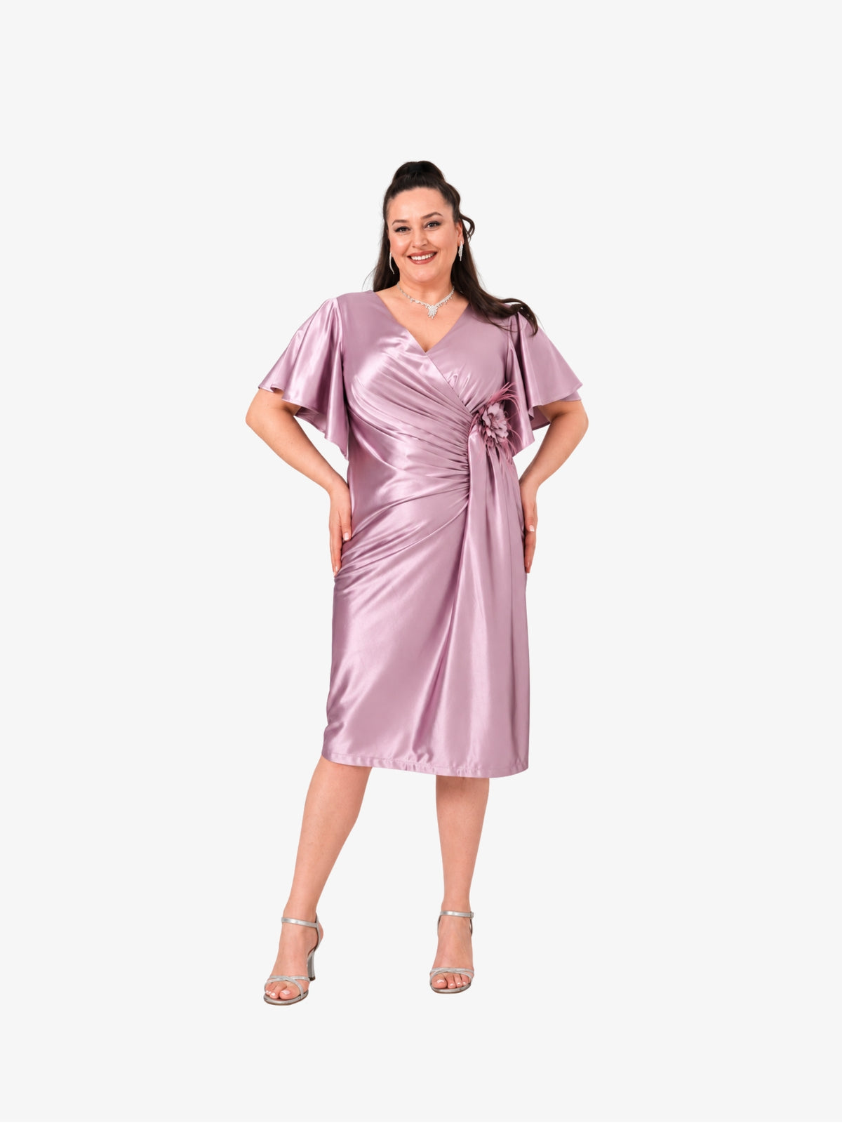 Rochie Midi Plus Size “Evelisse”, Roz