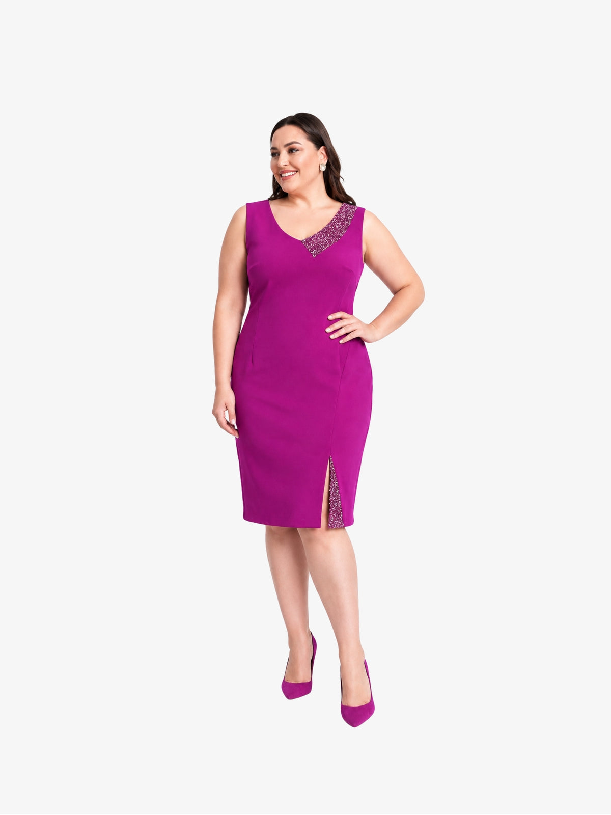 Rochie Midi Plus Size “Leticia”, Fucshia