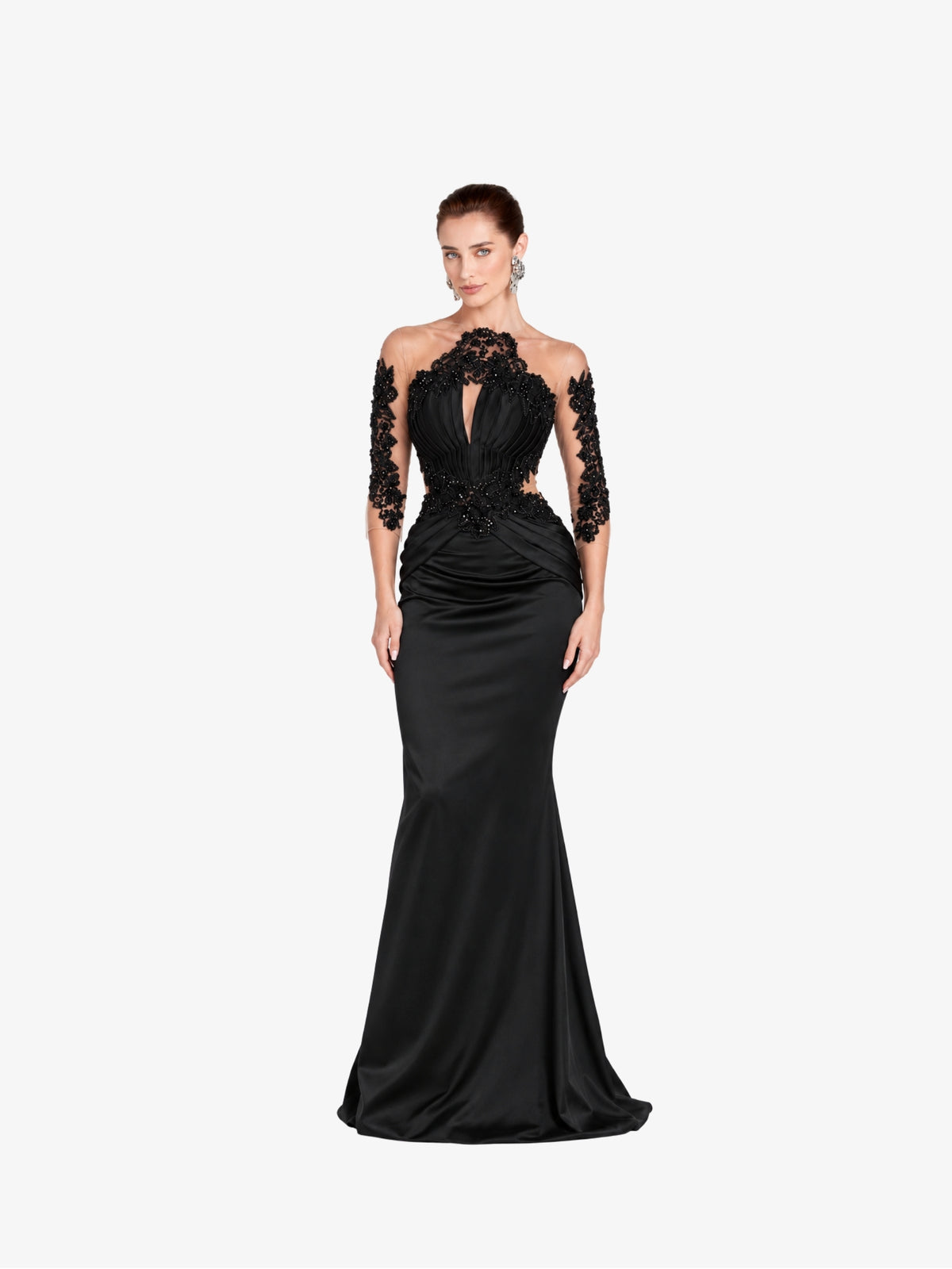 Rochie Lunga cu dantela si aplicatii "Azira", Negru