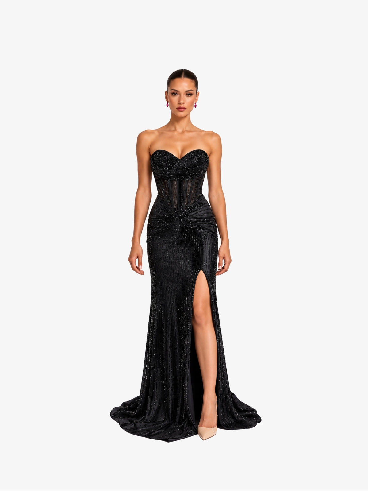 Rochie Lunga “Dolores”, Negru cu Cristale