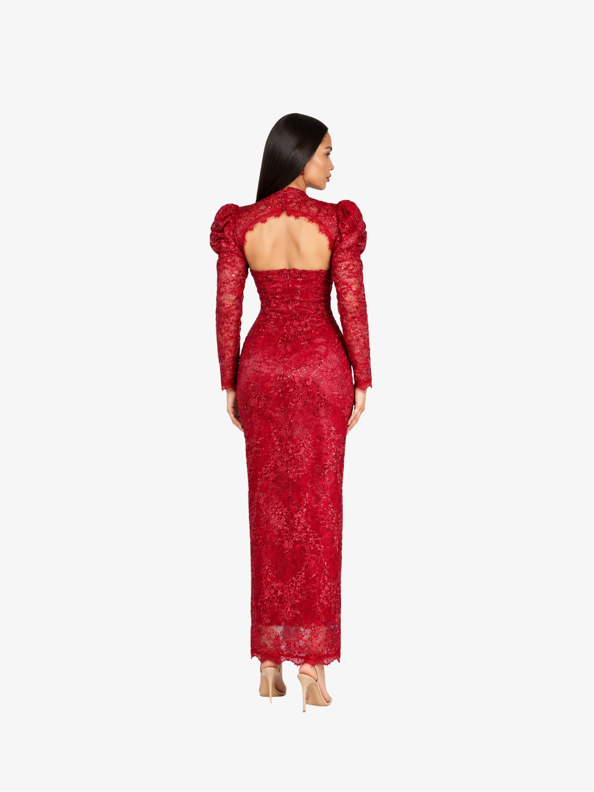 Rochie Midi cu Dantela “Haziran”, Rosu