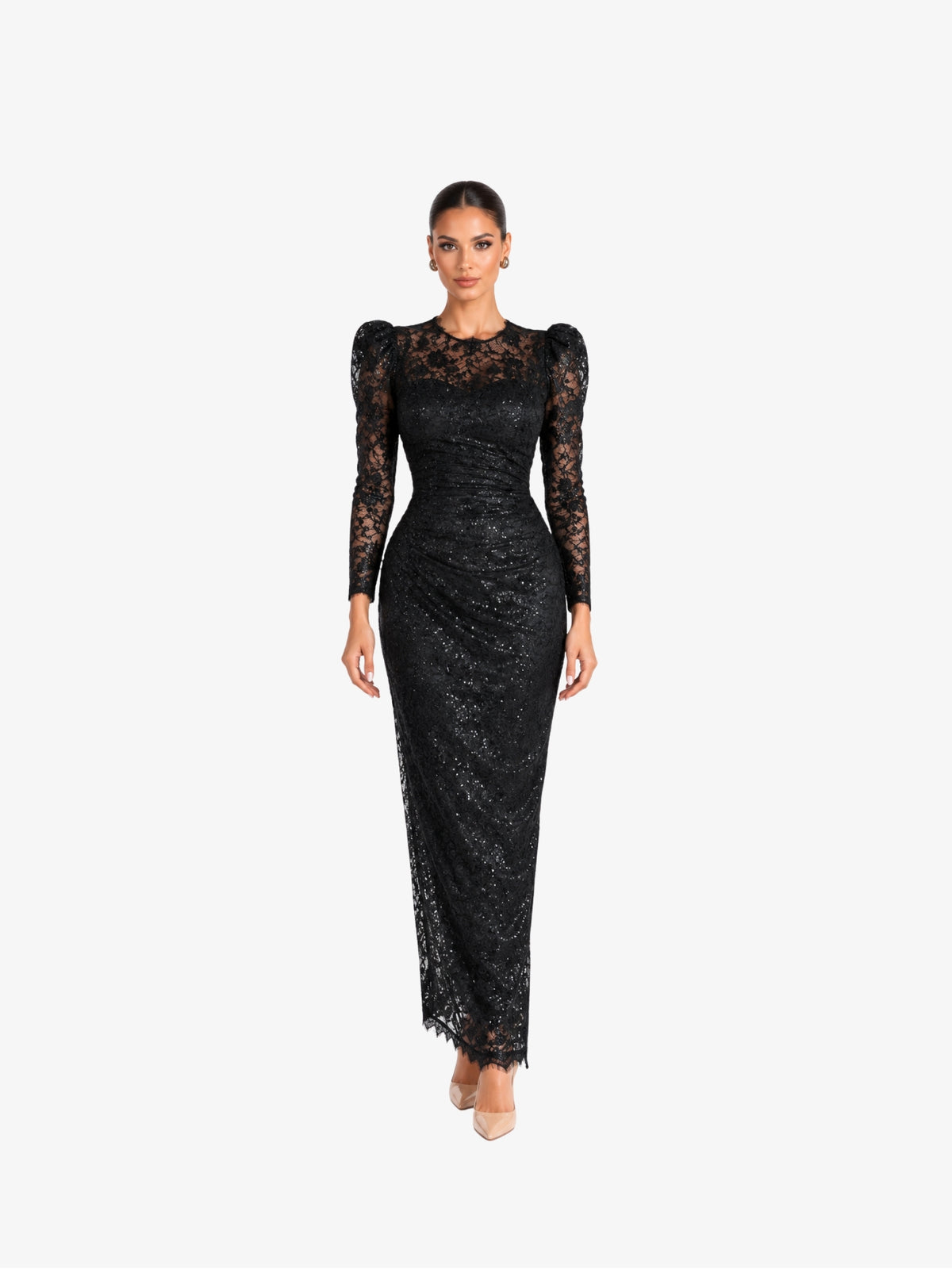 Rochie Midi cu Dantela “Haziran”, Negru