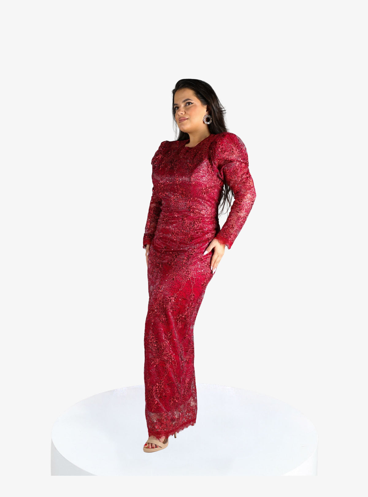 Rochie Midi cu Dantela “Haziran”, Rosu