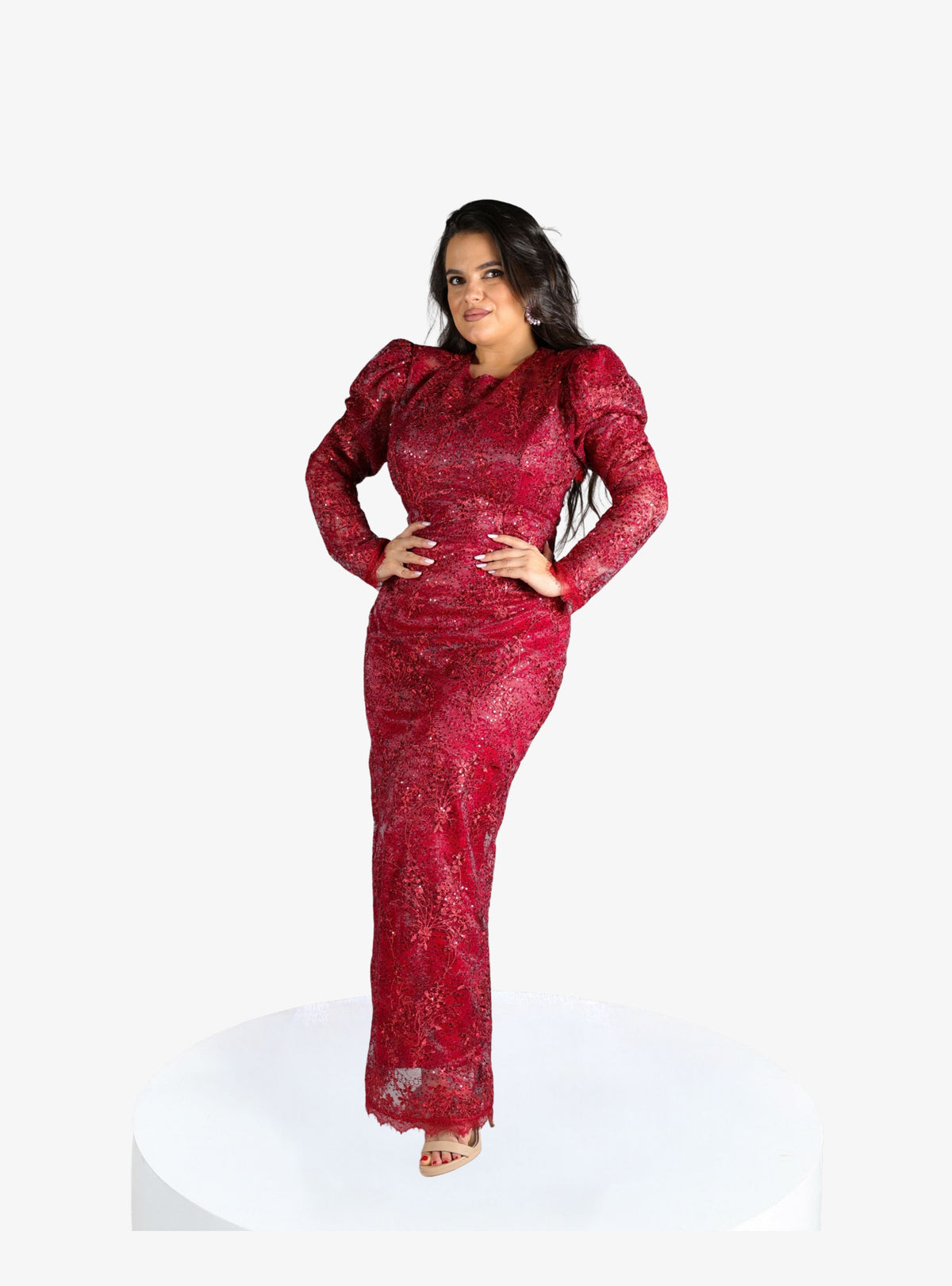 Rochie Midi cu Dantela “Haziran”, Rosu