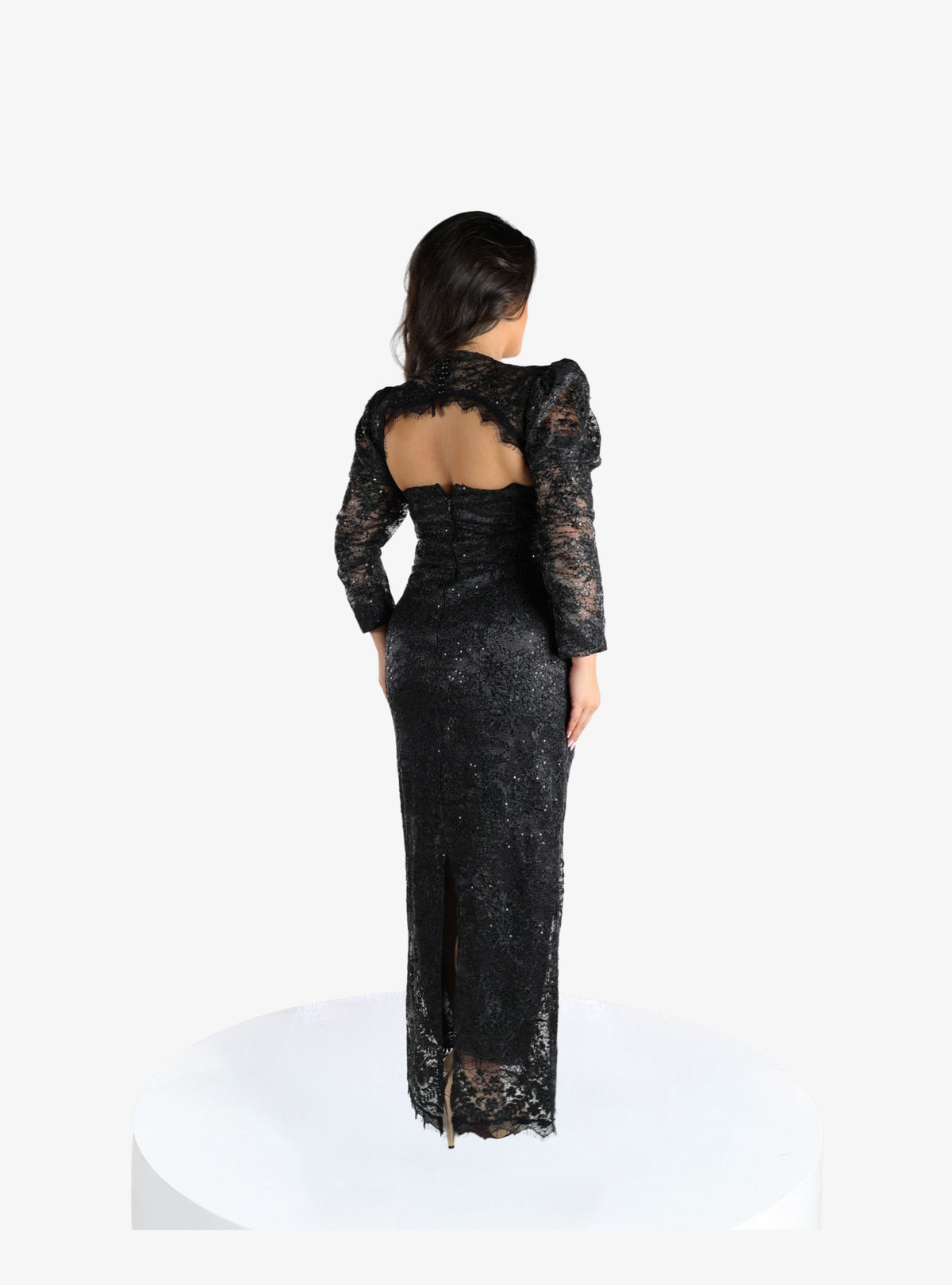 Rochie Midi cu Dantela “Haziran”, Negru