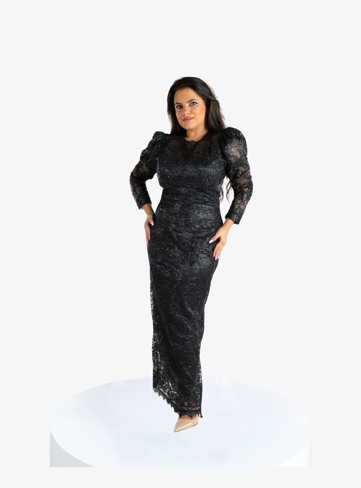 Rochie Midi cu Dantela “Haziran”, Negru