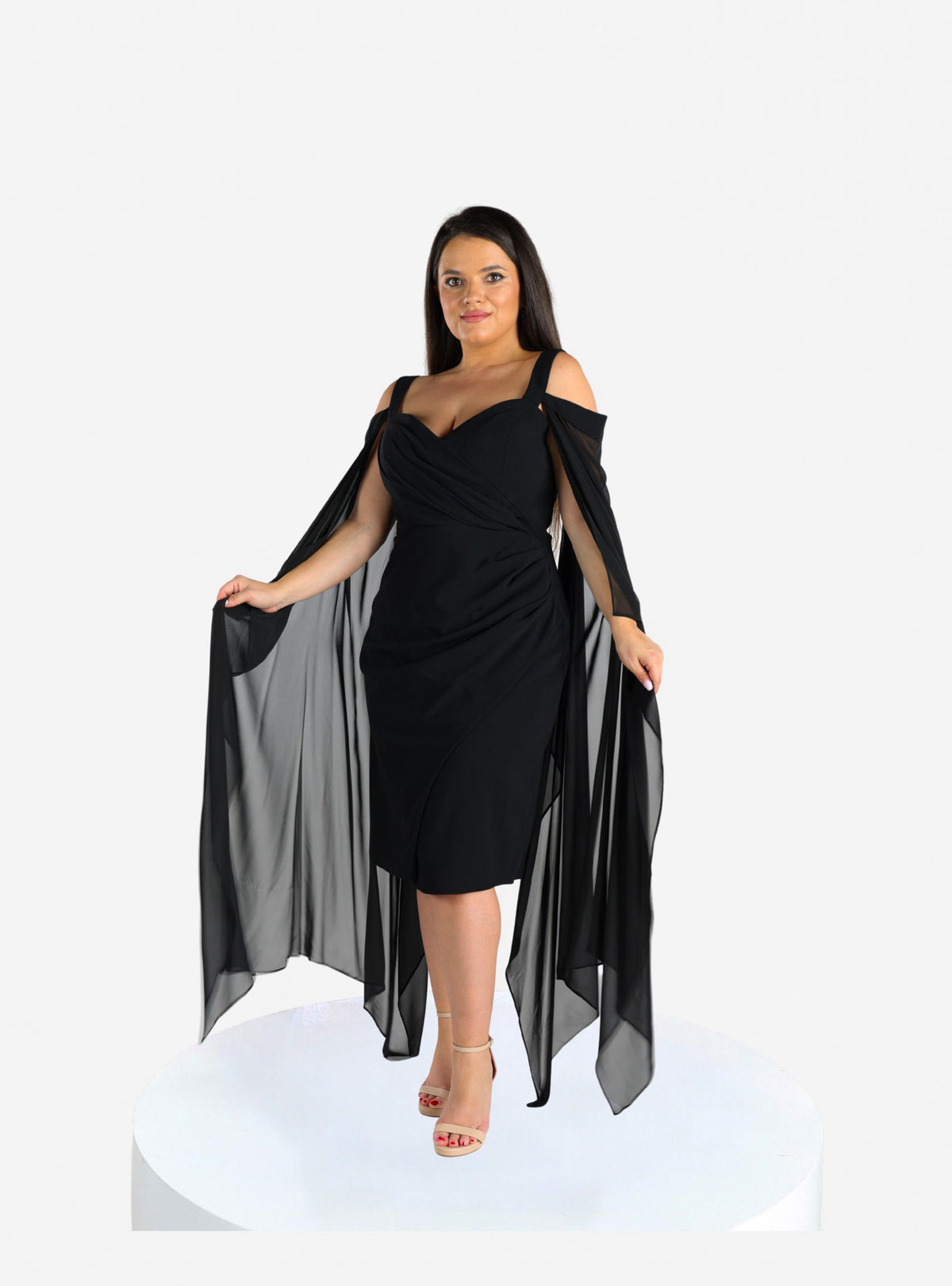 Rochie Midi cu maneci din Voal “Estera” Negru