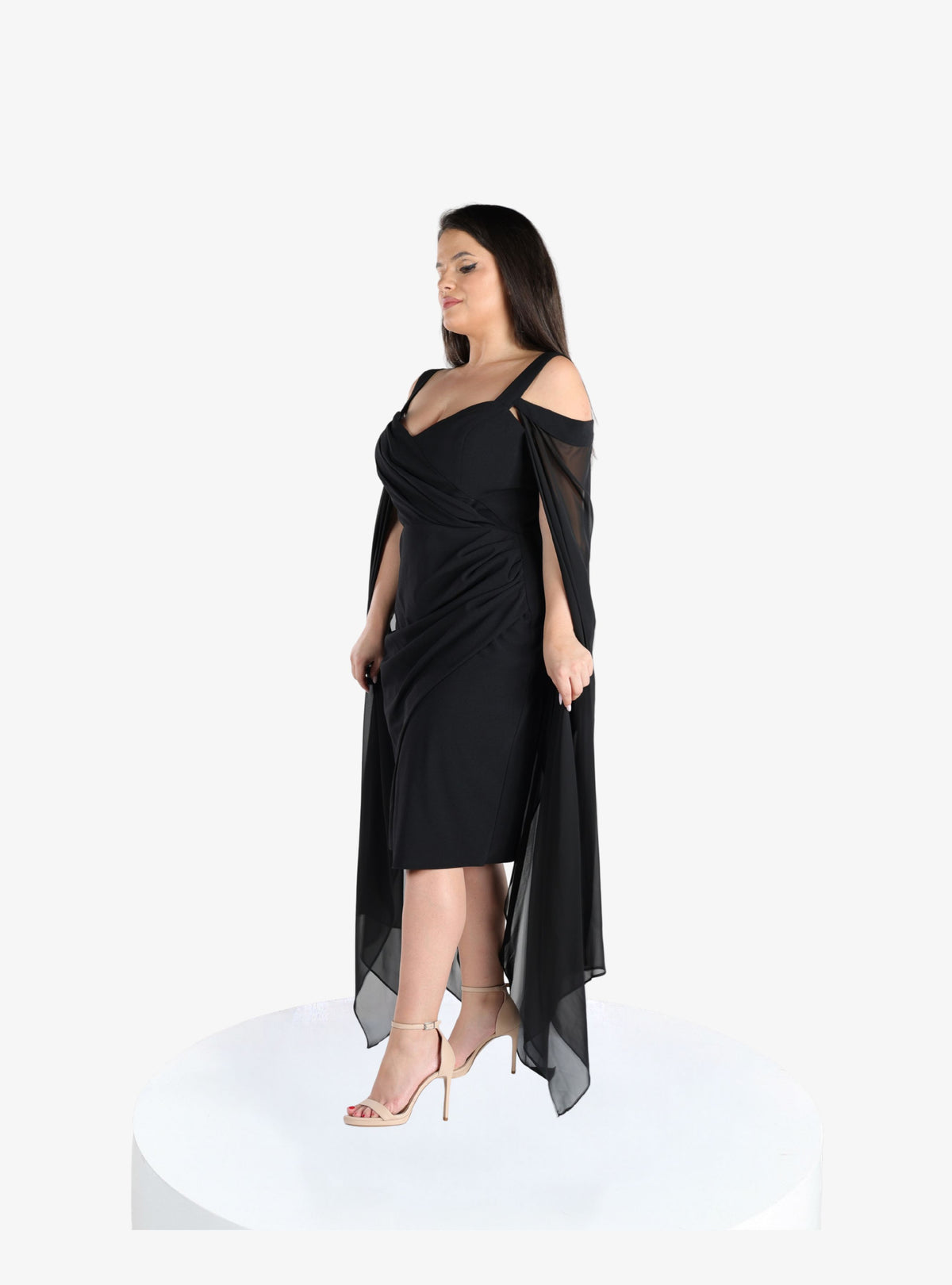Rochie Midi cu maneci din Voal “Estera” Negru