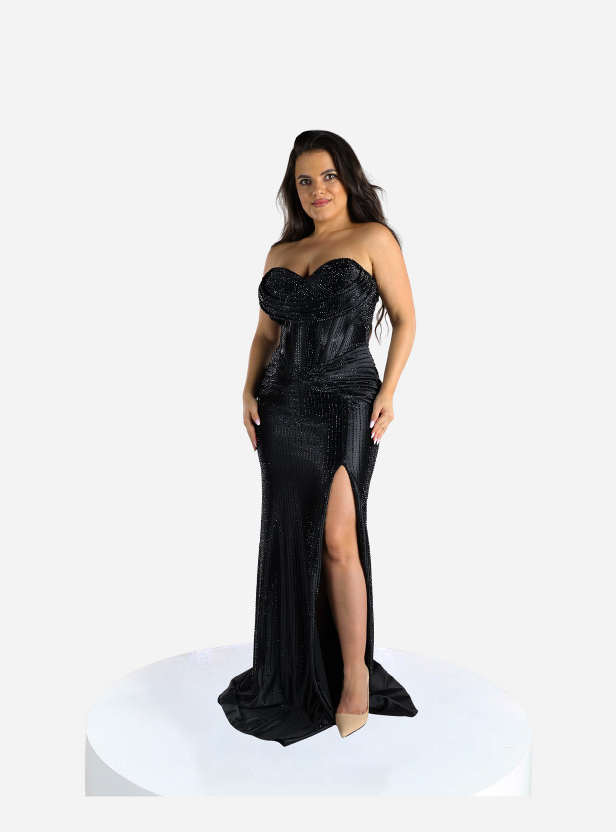 Rochie Lunga “Dolores”, Negru cu Cristale