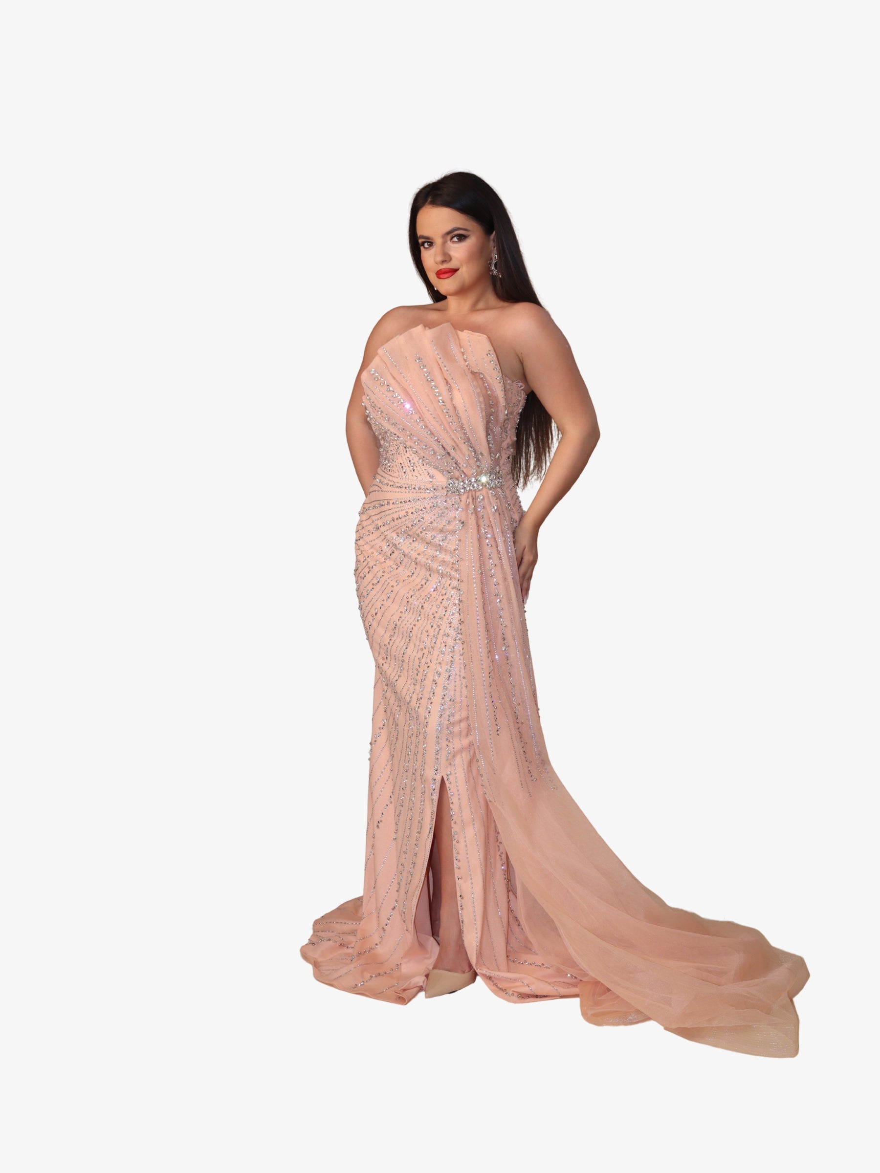 Rochie Lunga cu Trena "Velorya Luxury", Bej
