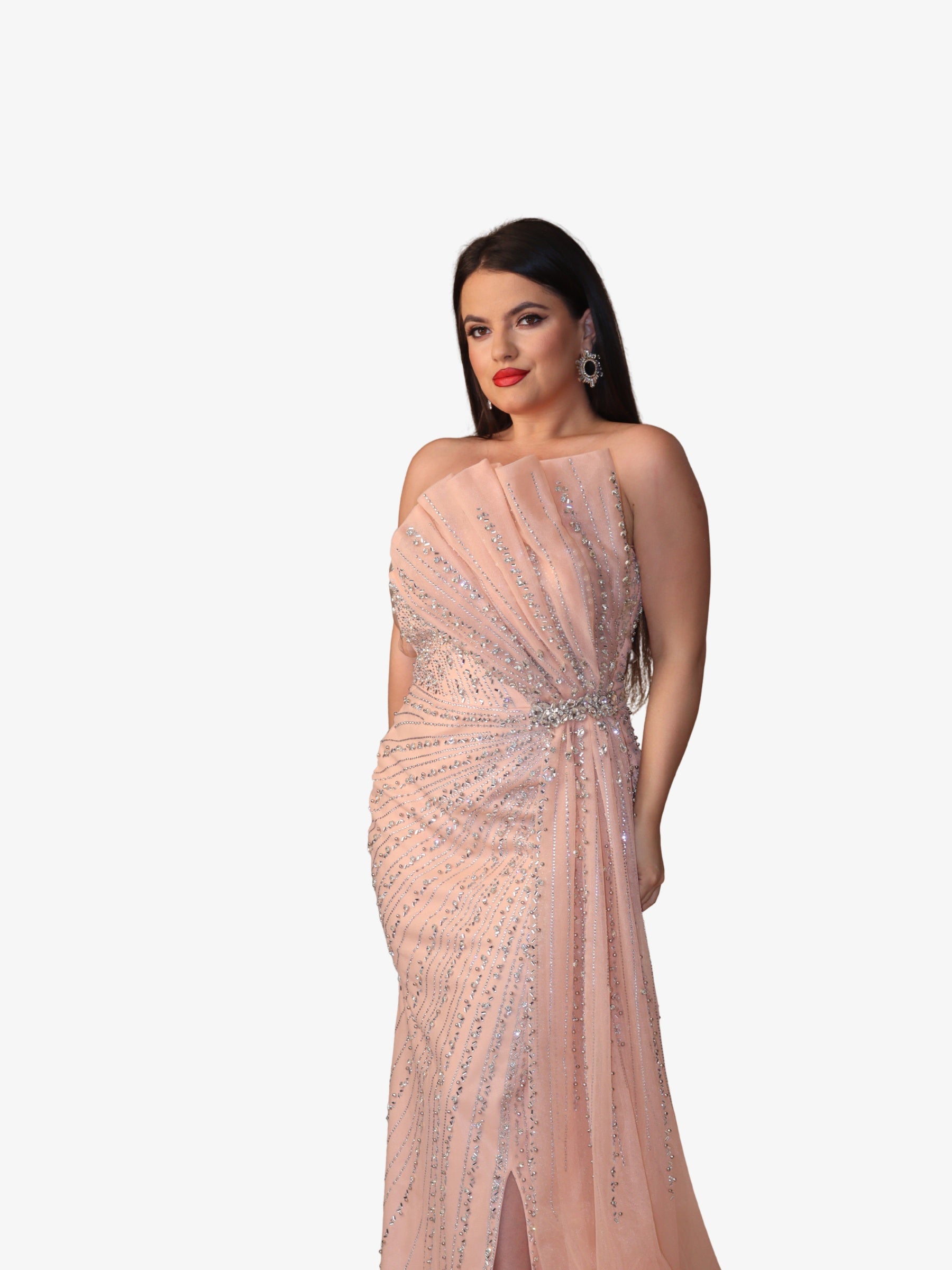 Rochie Lunga cu Trena "Velorya Luxury", Bej